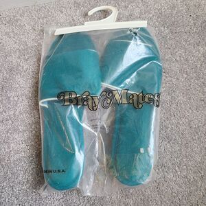 Bray Mates Vintage Blue Green 60's Grandma Slipper Loungewear Size 8 1/2 - 9 L